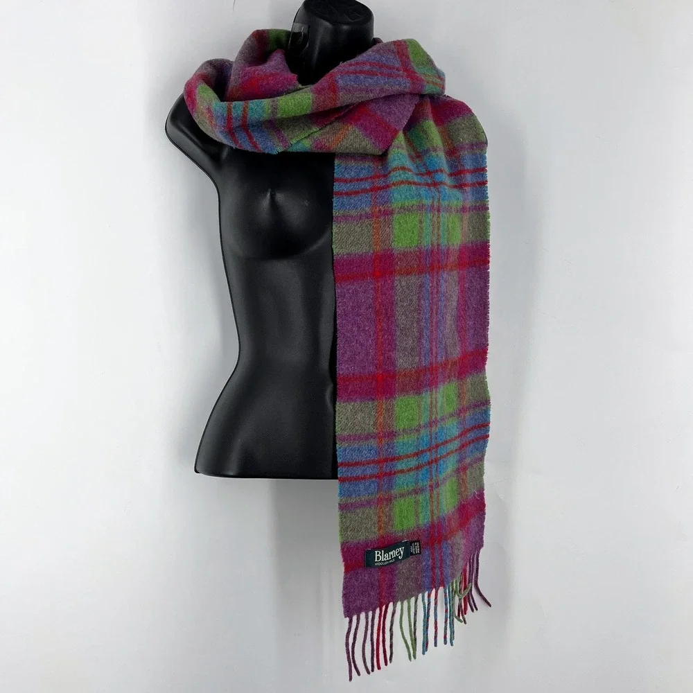 Blarney Woollen Mills Mens Plaid 100% Lambswool Scarf Made in Ireland